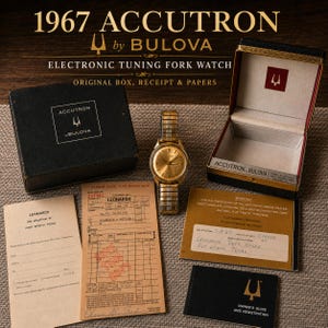 1967 Accutron by Bulova Electronic Tuning Fork Watch | Original Box, Receipt & Papers | Vintage Gold Filled Wristwatch for Repair or Display