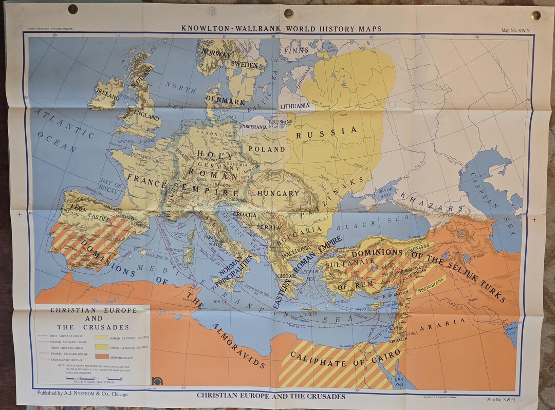 Vintage Nystrom Map – Christian Europe and the Crusades - Etsy