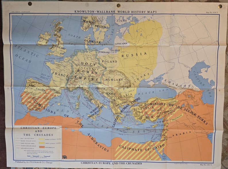 Vintage Nystrom Map – Christian Europe and the Crusades - Etsy