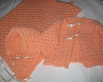 Crocheted Baby Layette in Super Soft Melon