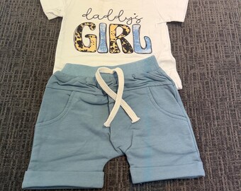 Conjunto de ropa para bebé "La niña de papá" / Lindo conjunto de camiseta y shorts para bebé niña / Conjunto de verano para niña pequeña / Shorts azules para bebé talla 3T