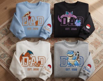 Personalized PokaDad Embroidered Shirt, Custom Anime Dad Sweatshirt, Pocket Beast Hoodie, Father’s Day Gift, Birthday Gift For Dad