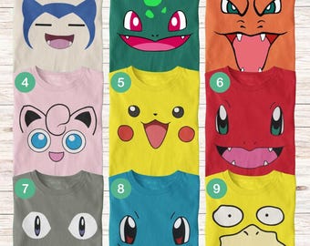 Camiseta personalizada con cara de monstruo Poke, camiseta del juego Bow Poke, camiseta de Pikachu Psyduck, camisetas de monstruos Pokeball a juego, camiseta de grupo Poke, camiseta de equipo de cumpleaños