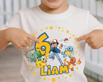 Custom Name and Age P0kemon Shirt, Personalized Poke Birthday Shirt, Custom Name Pokeball Birthday Shirt, Personalized PKM Birthday Shirt