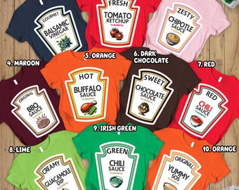 Personalized Group Condiments Shirts, Matching Condiment Halloween Costume Party Shirt, Adults Youth Ketchup Ranch Shirts