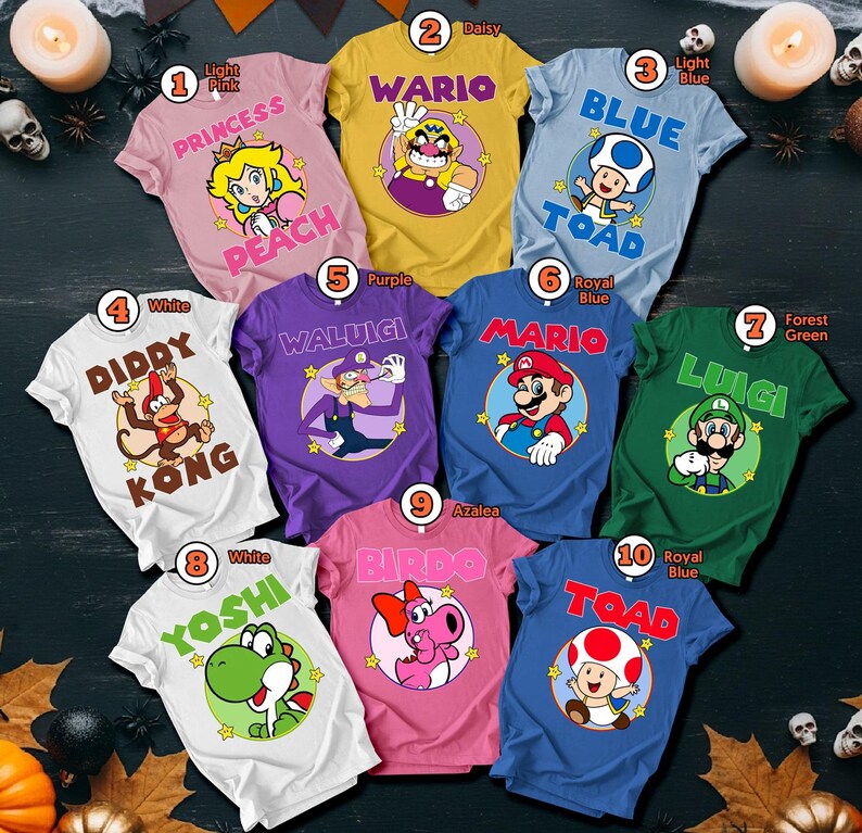 Family Halloween Matching T-shirt, Super Mario Halloween Costume Tee, Group Halloween Matching Shirts, Mario Bros Costumes Idea image 3