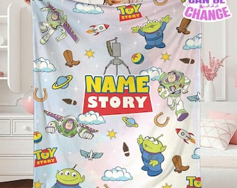Personalized Toy Story Buzz Lightyear Aliens Fleece Blanket, Toy Story Land Blanket, Toy Story Blanket for Bed Couch Sofa, Gift For Boy