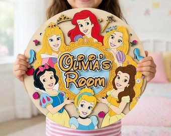 Disneyland Princess Wooden Name Sign, Personalized Girls Room Door Sign, Custom Name Nursery Decor, Princess Room Decor, Gift for Kids Girl