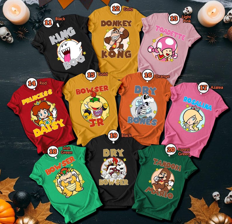 Family Halloween Matching T-shirt, Super Mario Halloween Costume Tee, Group Halloween Matching Shirts, Mario Bros Costumes Idea image 2