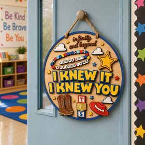 I Knew It I Knew You Cowgirl Door Sign, TS and Toy Story 5 Friendship 3D Sign, Woody Buzz Lightyear, Pixar Toy Story 5 Nursery Room Decor image 2