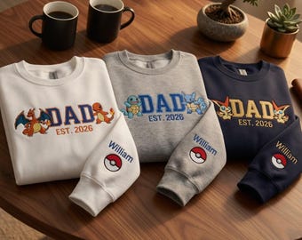 Custom PokeDad Embroidered Shirt, Personalized Anime Dad Sweatshirt, Pocket Beast Hoodie, Father’s Day Gift, Birthday Gift For Dad