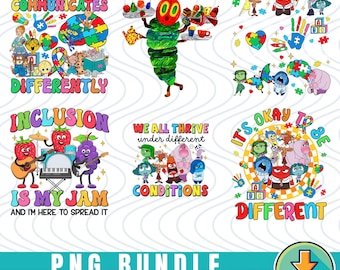 Autism Awareness-bundel png, kinderboek png, binnenstebuiten png, Inclusion Is My Jam digitaal bestand