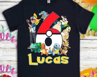 Custom Name Pokeball Birthday Shirt, Personalized PKM Birthday Shirt, Pikachu Charmander Bulbasaur Birthday Tee, Monster Family Matching Tee