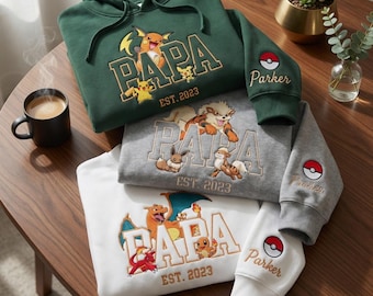 Personalized PokaPapa Embroidered Shirt, Custom Anime Dad Sweatshirt, Pocket Beast Hoodie, Father’s Day Gift, Birthday Gift For Dad