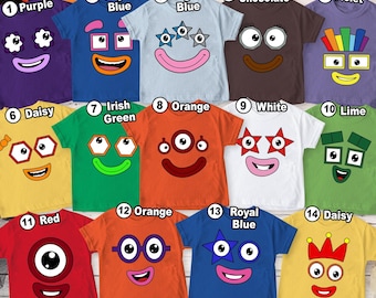 Custom Numberblcks Costume Shirt, Custom Blocks Face Group Matching Tee, Number Blks Characters T-Shirt, Family Matching Costumes Shirts
