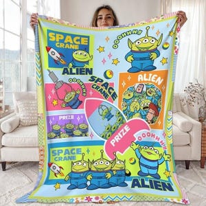 Disneyland Toy Story Aliens Blanket, Aliens Toy Story Pizza Planet Blanket, Woody Buzz Lightyear Jessie Toy Story, Gift for Boy or Girl image 2