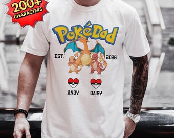 Personalized Pokedad Shirt With Kids Names, Custom P0kem Dad Shirt, For Loving Parents Shirt, Unique Gift For Family Shirt, Funny Dad Tee