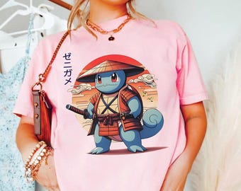 Squirtle Samurai Shirt, P0kemon Anime Tee, Comfort Colors Graphic Tshirt, Japanese Warrior P0kemon Shirt, Retro Gaming Tee, P0kemon Fan Gift