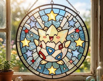 T0gepi Stained Glass Suncatcher, Poke Window Hanging, Cute T0gepi Glass Ornament, Anime Sun Catcher Decor, Gift For Poke Fans
