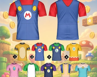 Mario Inspired 3D Costume Shirt, Mario Luigi Princess Peach Shirt, Mario 3D All Over Print, Mario Family Matching Shirts, Mario Group Tees