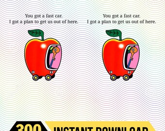 Fast Car Whimsical Escape PNG Design, Apple Car Driving Design, Children' Book PNGs, Whimsical Escape, Richard Scarry