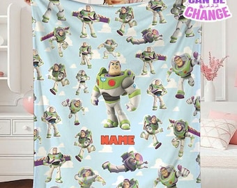 Personalized Toy Story Buzz Lightyear Fleece Blanket, Toy Story Land Blanket, Toy Story Pixar Blanket for Bed Couch Sofa, Gift For Boy