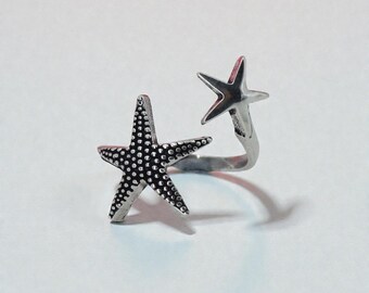 Silver Starfish Wrap Ring, Beach Jewelry
