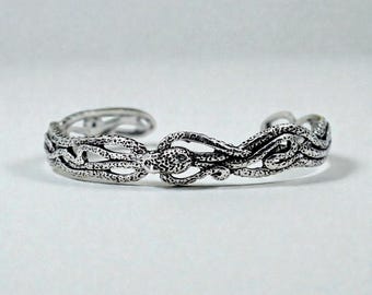 Bracelet jonc serpent en argent sterling oxydé, manchette serpent gothique