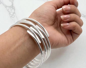 Sterling Silver Multi-Bangle Cuff, Modern Minimalist Bracelet
