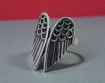 Anel Asas de Anjo em Prata de Lei Oxidada, Joia Memorial Boho