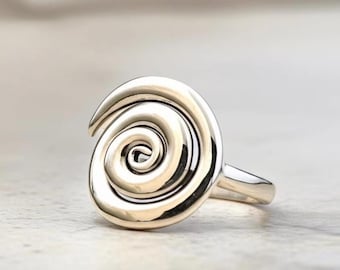 Sterling Silver Spiral Statement Ring, Adjustable Celtic Jewelry