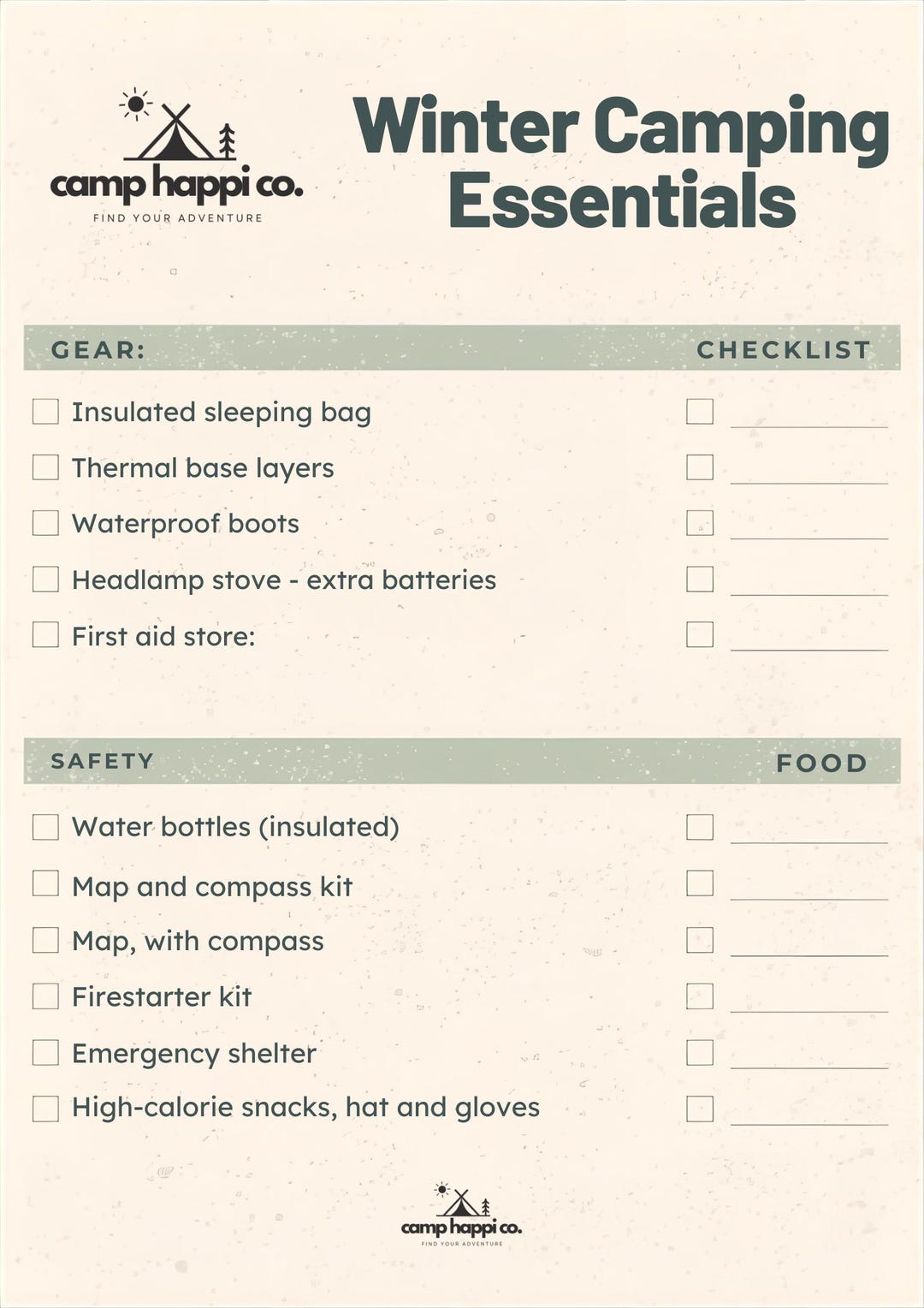 Ultimate Winter Camping Checklist Printable PDF | Packing List | Tent ...