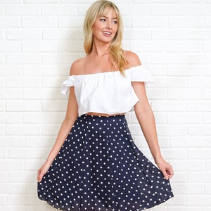 Navy Blue Polka Dot Skirt - Vintage 90s - High Waist - Small