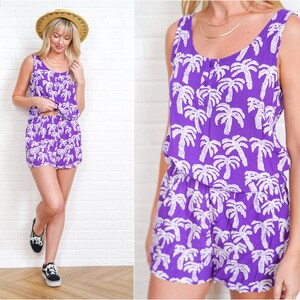 90er Palmen Print Top + Shorts Vintage Mini Ärmellos Tropical Small S