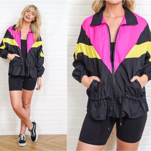 90s Pink Geometric Jacket Vintage Windbreaker Geo Triangle Black Yellow Small Medium S M image 1