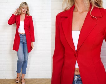 90s Red Blazer Vintage Jacket Top Vivid Small Preppy