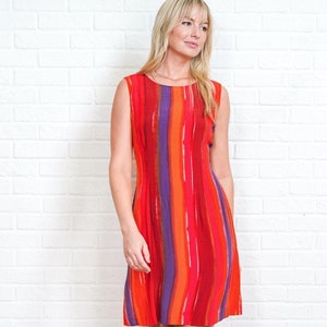 Striped 90s Red Dress - Vintage -Orange -Sleeveless -Sheath -Mini -Medium