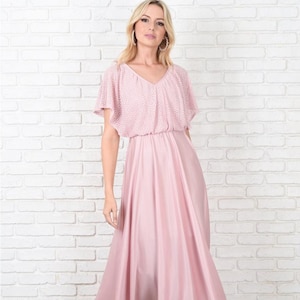 Pink Crochet Boho Dress - Vintage 70s -Knit - Draped - Hippie Festival - XS -Maxi -full