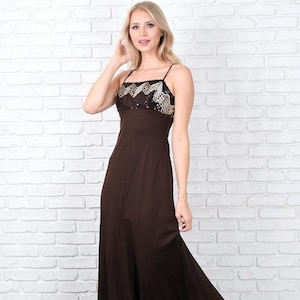Sequin Maxi Dress -Vintage 70s -Chevron Striped -Boho -A Line -XS
