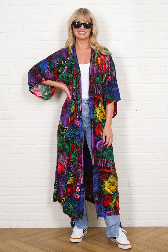 90s Bold Floral Print Coat Vintage Abstract Graff… - image 2