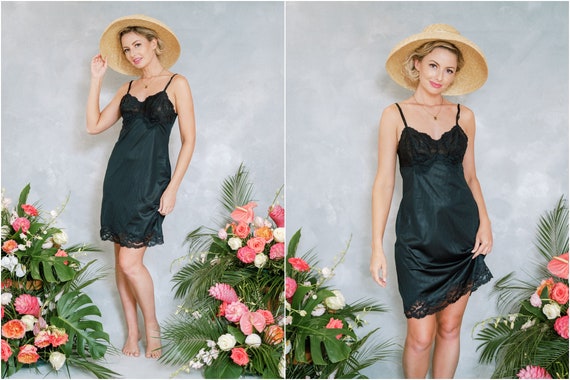 Buy Vintage 60s 70s Black Sheer Lace Lingerie Nighty Nightgown 