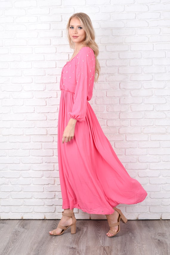 Vintage 60s Pink Draped Maxi Beaded Cocktail Part… - image 5