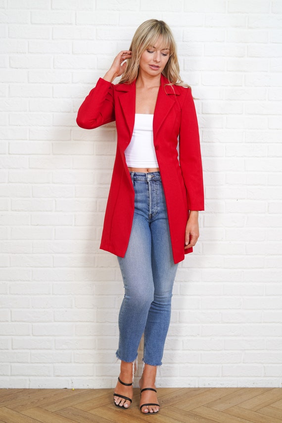 90s Red Blazer Vintage Jacket Top Vivid Small Pre… - image 10