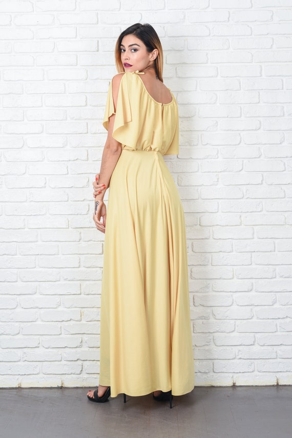 Maxi Boho Hippie Dress -Vintage 70s - Yellow -Dra… - image 5