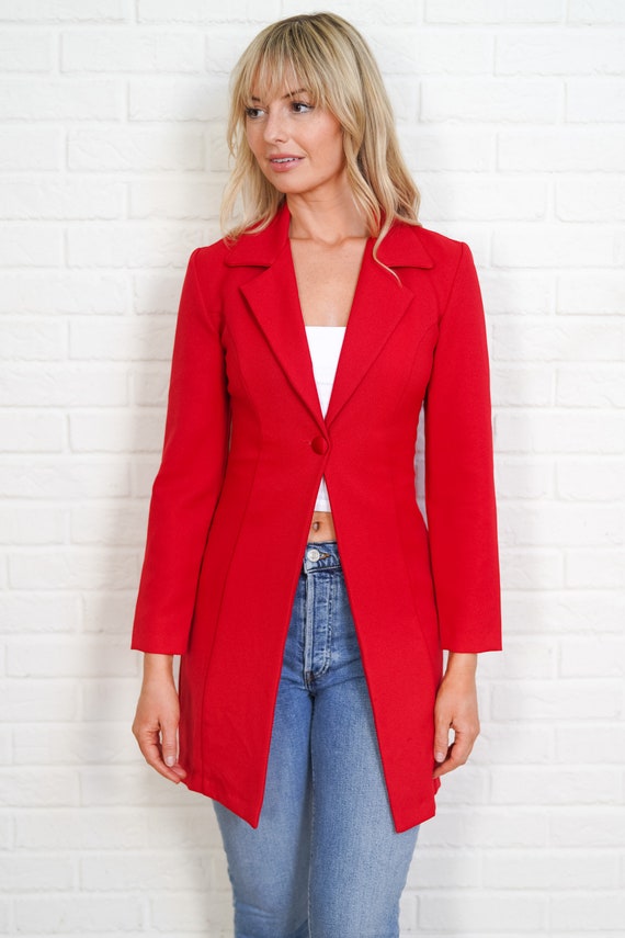 90s Red Blazer Vintage Jacket Top Vivid Small Pre… - image 5