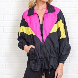 90s Pink Geometric Jacket Vintage Windbreaker Geo Triangle Black Yellow Small Medium S M image 7