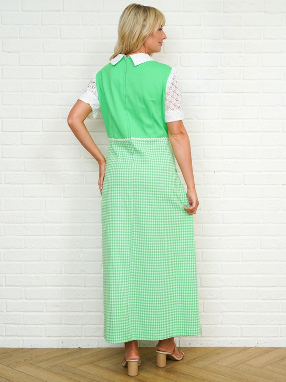 60s 70s Gingham Mod Dress Vintage Lace Cutout Col… - image 8