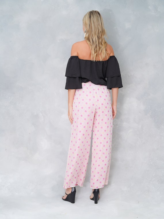 Vintage 90s Pink Silk Pants Trousers Wide Leg Hig… - image 6