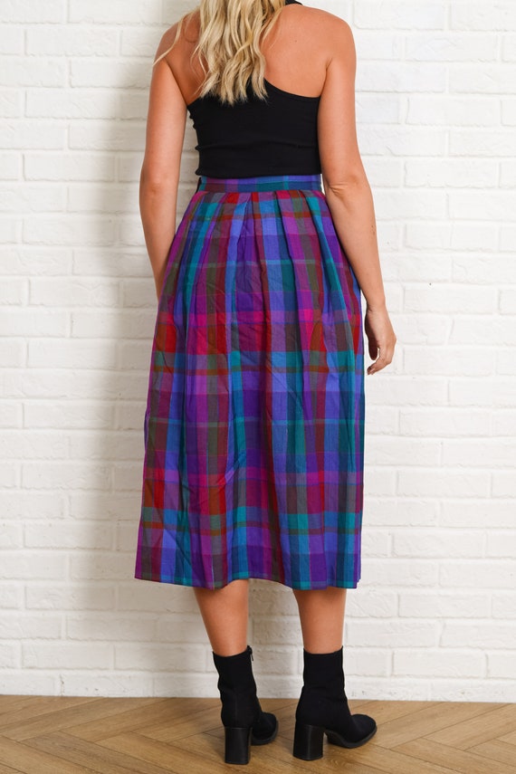 90s Plaid Print Skirt Vintage Midi Striped Straig… - image 3