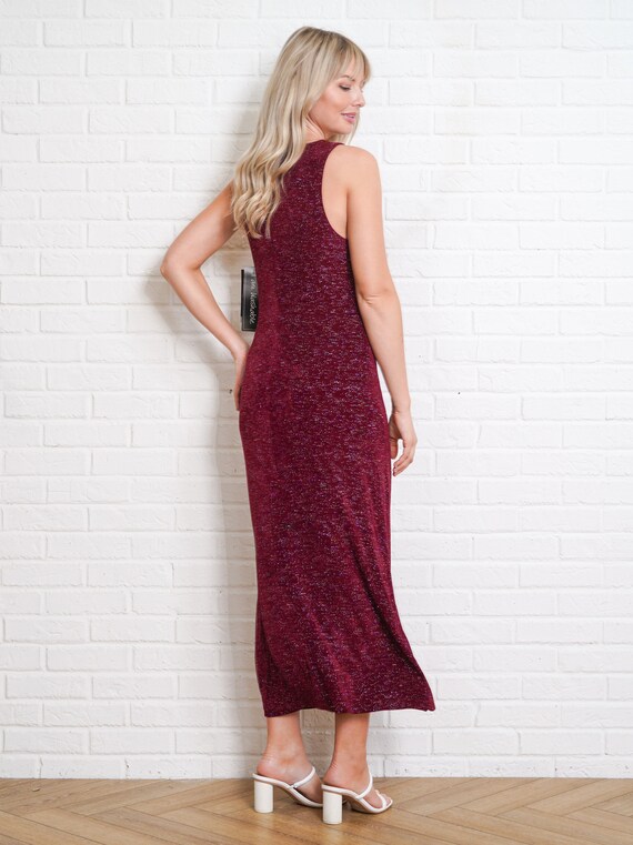 90s Glittery Maxi Dress Vintage Cranberry Red Sle… - image 6